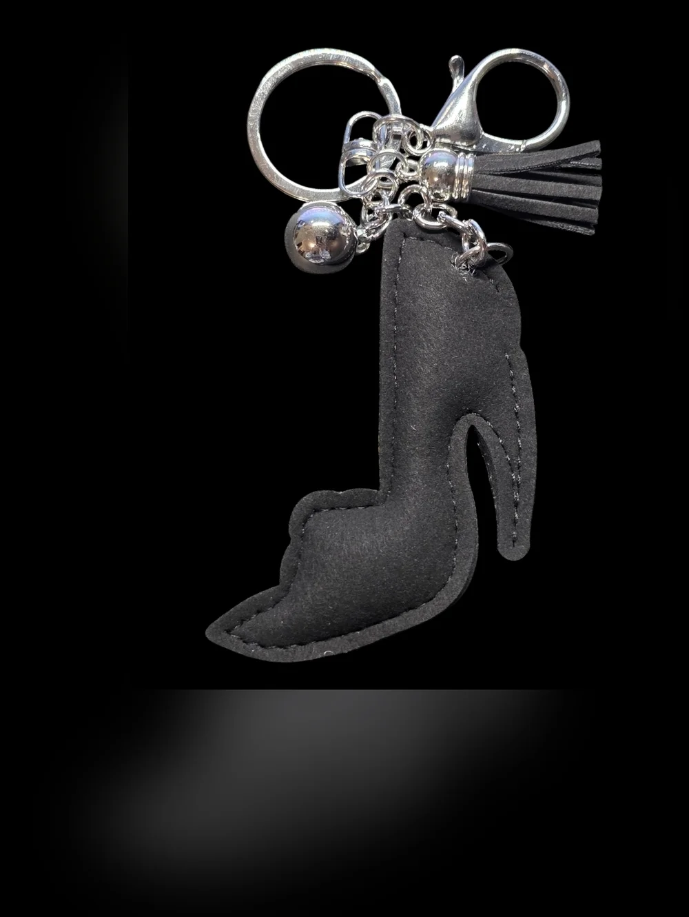 Elegant Black and Silver Rhinestone High Heel Bag Charm Keychain